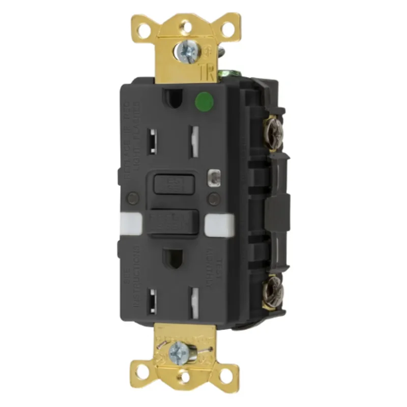 15A 125V 2 Pole 3 Wire Grounding Heavy Duty Hospital Grade Tamper Resistant with Nightlight GFCI Receptacle GFTRST82BKNL