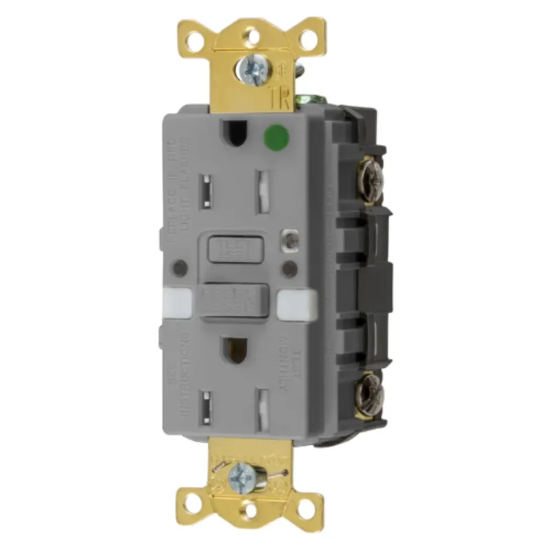 15A 125V 2 Pole 3 Wire Grounding Heavy Duty Hospital Grade Tamper Resistant with Nightlight GFCI Receptacle GFTRST82GYNL
