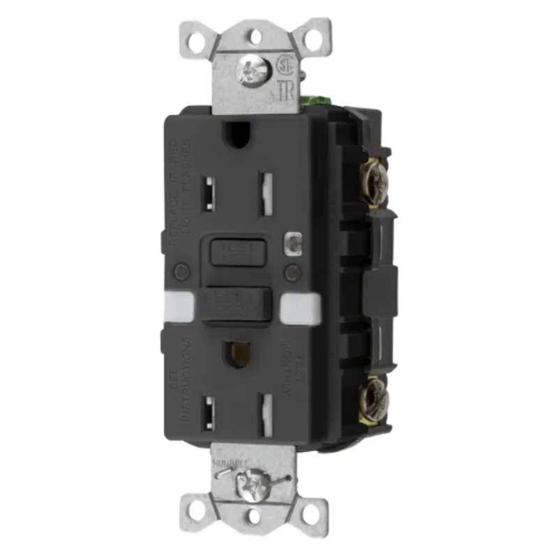 15A 125V 2 Pole 3Wire Grounding Heavy Duty Commercial with Nightlight GFCI Receptacles GFTRST15BKNL