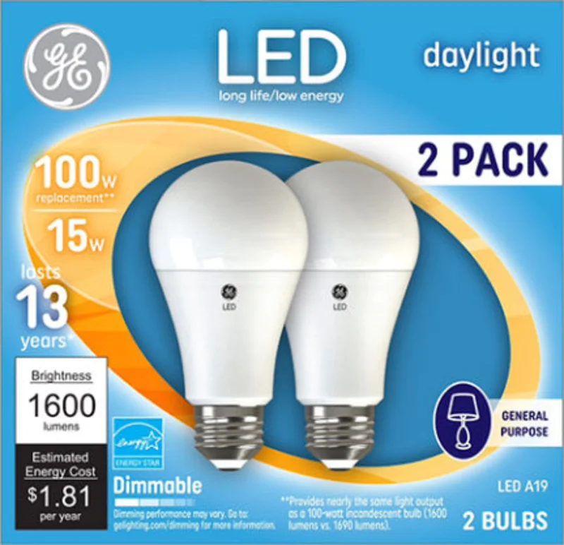 15W LED 100W EQ A19 DAYLIGHT 2-PK