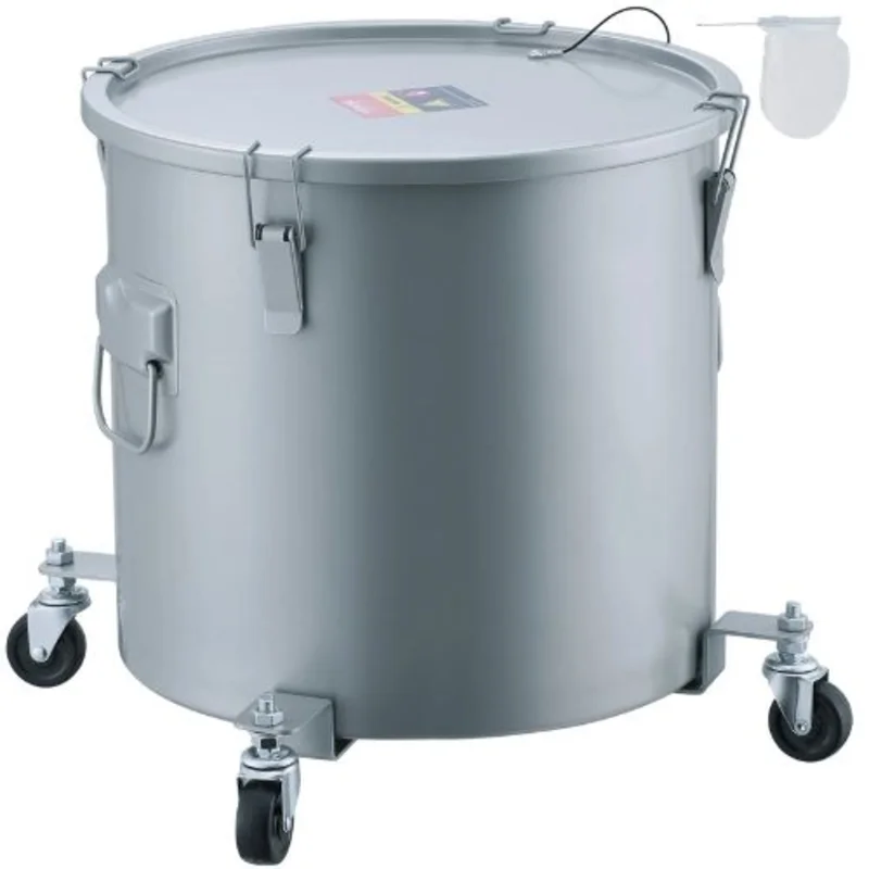 16 Gal Fryer Grease Bucket Oil Disposal Caddy with Caster Base Rust-Proof Carbon Steel Lock Clips Lid Filter Bag for Hot Cooking Oil (Gray)
