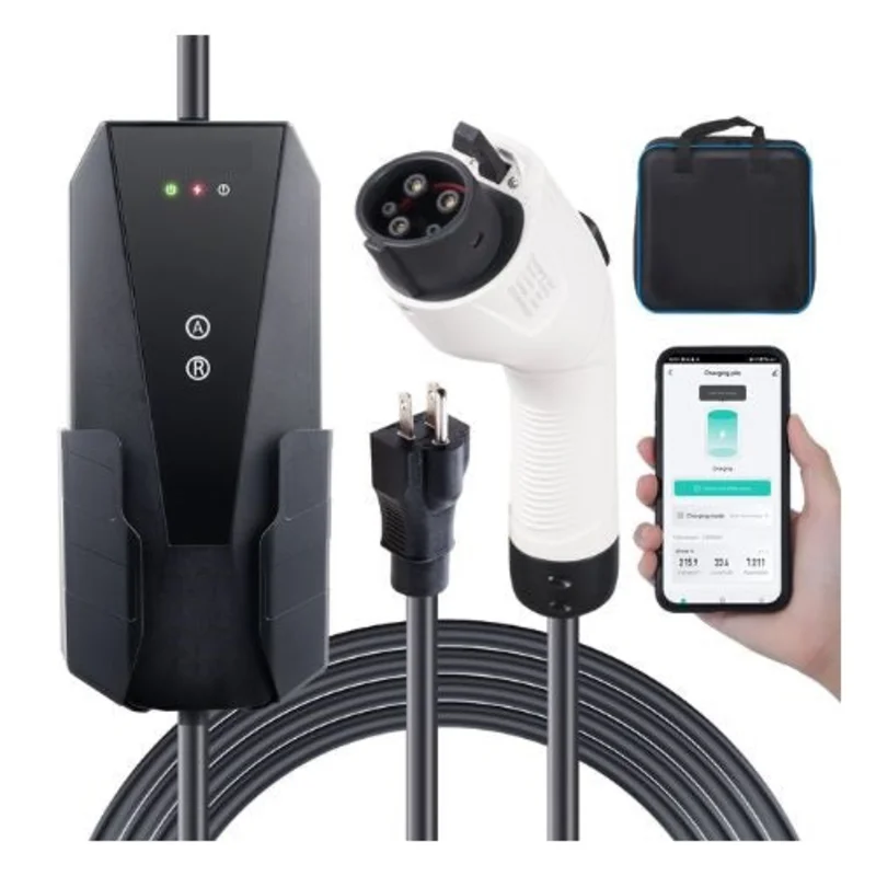16A 120V/240V NEMA 6-20P Plug & 5-15 Adapter With 28ft Cable EV Charging Station For SAE J1772