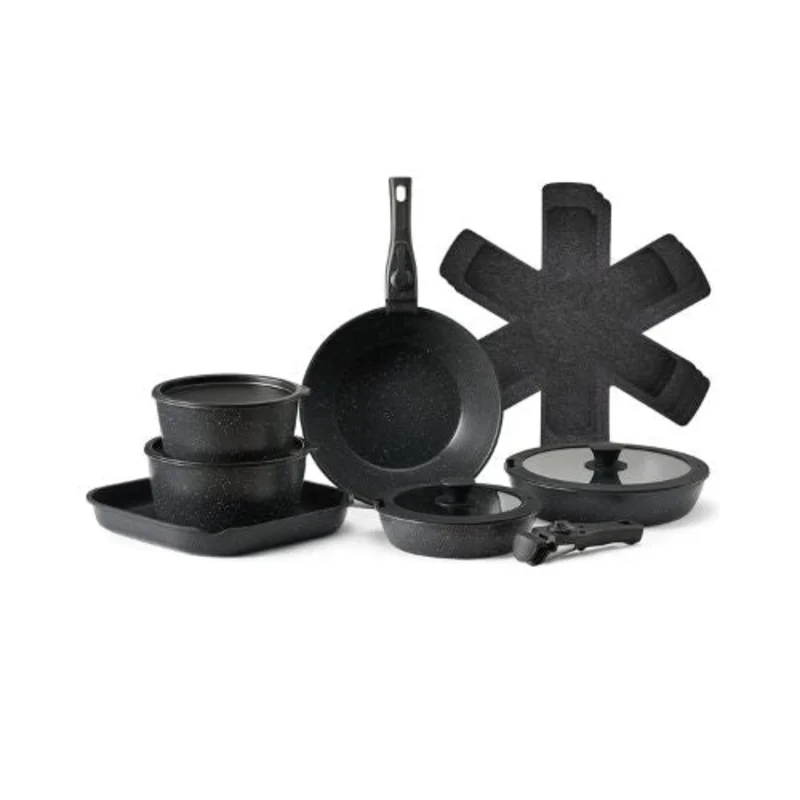 17 Piece Granite Nonstick Cookware Set Induction Cookwares and Cooking Sets for Kitchen (Black)
