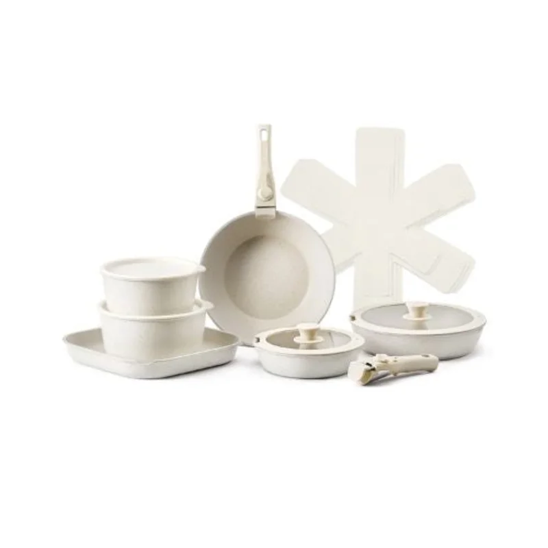 17 Piece Pots and Pans Set Nonstick Granite Cookware Set for Kitchen (White)