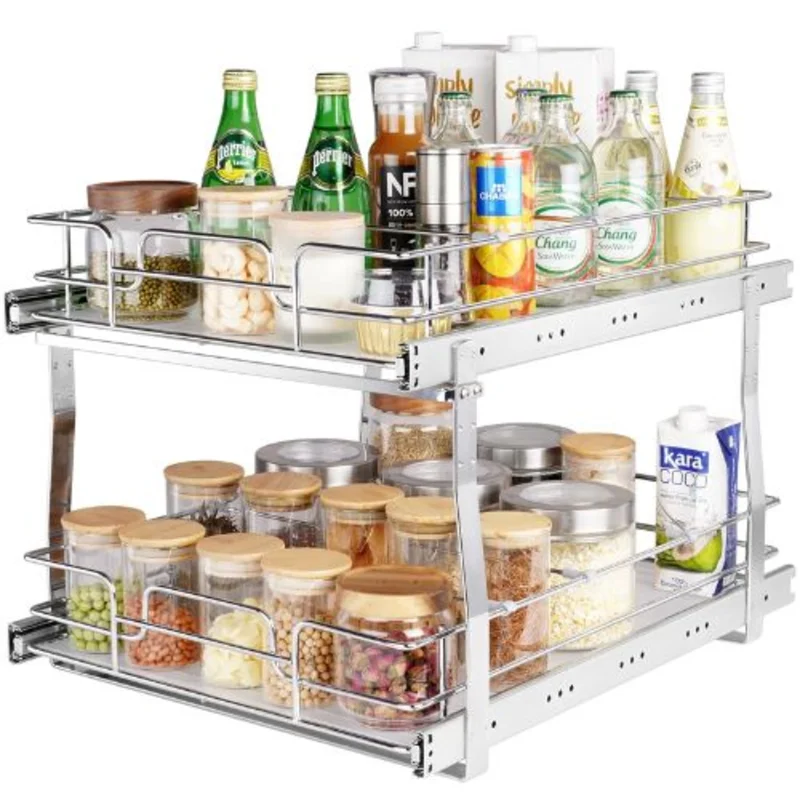17W X 21D X 15H Inches Heavy Duty Slide Out Pantry Shelves Chrome-Plated Steel Roll for Kitchen LX-C9275 (Pack of 2 )