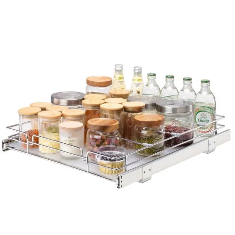 17W21D3.15H inches Heavy Duty Slide Out Pantry Shelves Steel Roll Out Drawers Sliding for Kitchen LX-C9263B