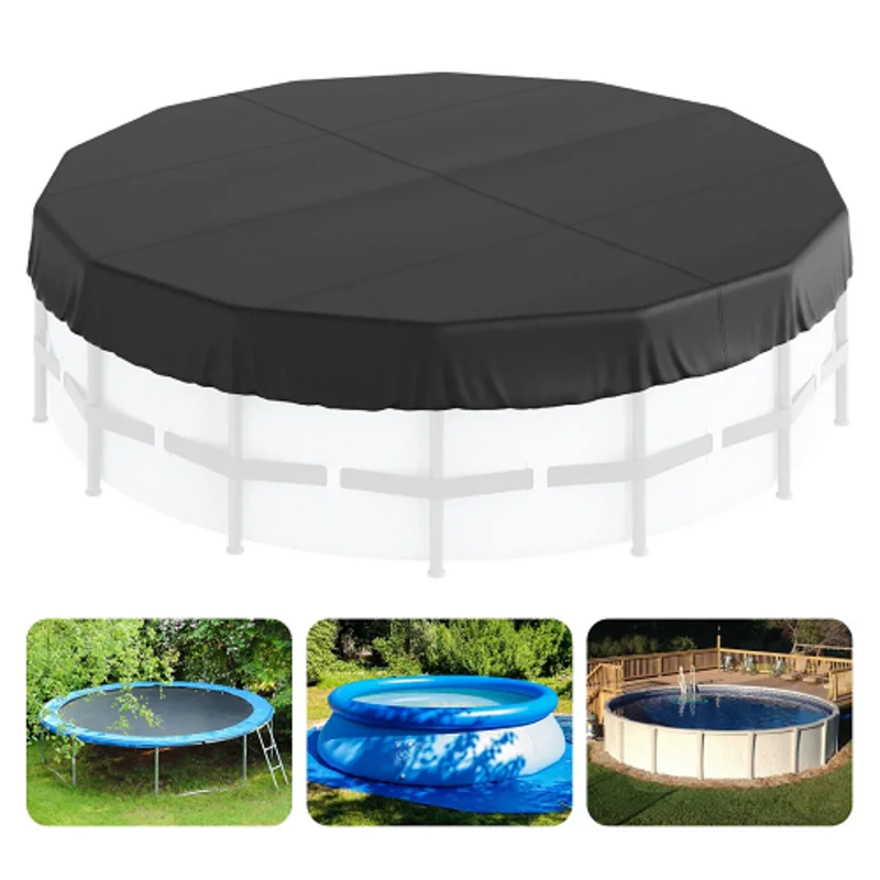 18 Ft Round Solar Pool Cover, 420D Oxford Winter Waterproof Cover with Drawstring Black