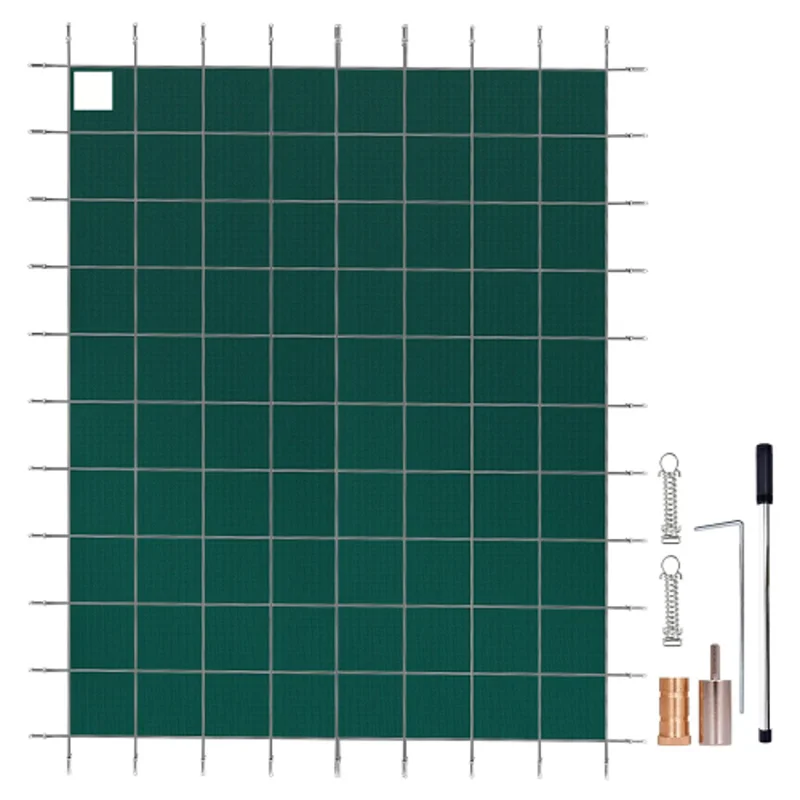 18 x 34 ft Inground Pool Safety Cover with Left Step Mesh PP Winter Cover, Triple-Stitched, Hardware Included