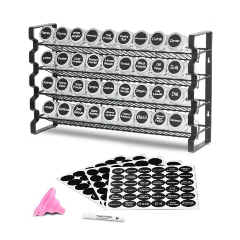 "18x11 in Spice Rack Organizer - Set with 36 Spice Jars Lids Labels & Funnel Kitchen & Pantry Storage"