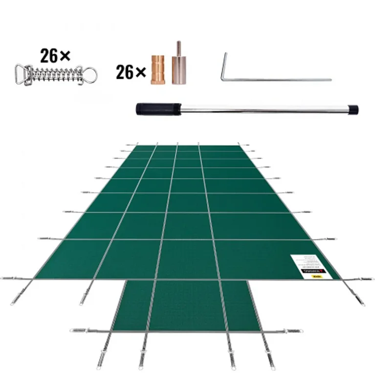 18x36 ft Inground Pool Safety Cover with 4x8 ft Center End Steps & Protrusions Green Mesh Winter Safety Cover