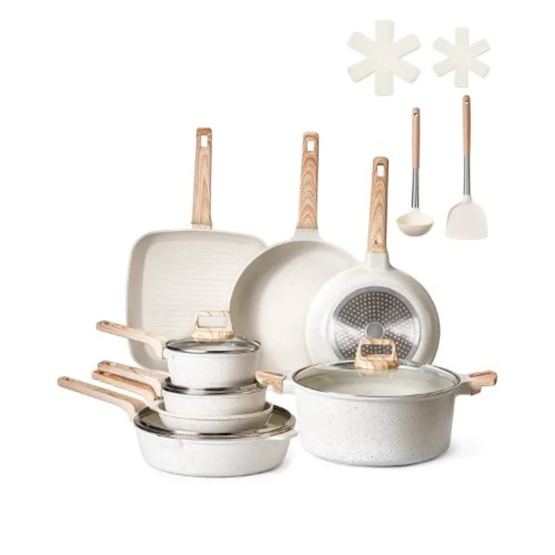 19 Piece Pots and Pans Set Nonstick and Granite Cookware Set for Kitchen (White)