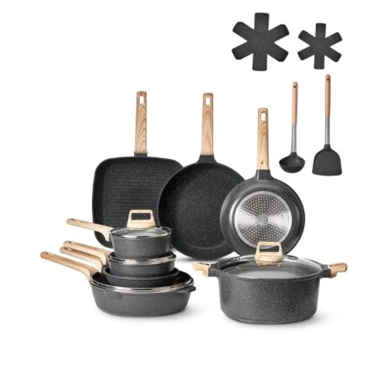 19 PiecePots and Pans Set Nonstick and Granite Cookware Set for Kitchen (Black)