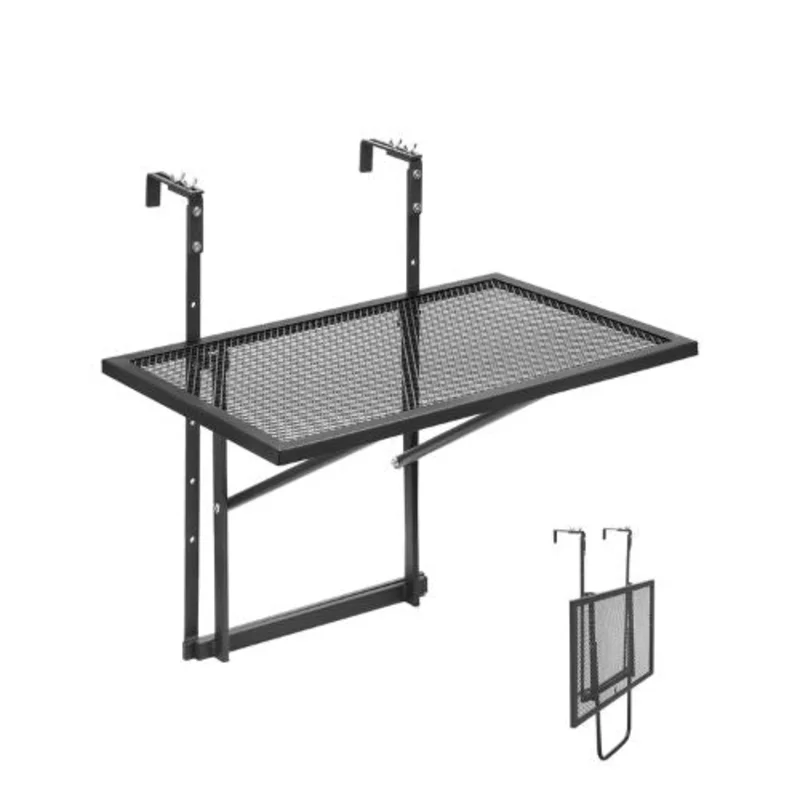 "19x24 Inch Folding Balcony Railing Table  Metal Outdoor Bar Table 5-Level Adjustable Fits 1" to 4.7" Railings
