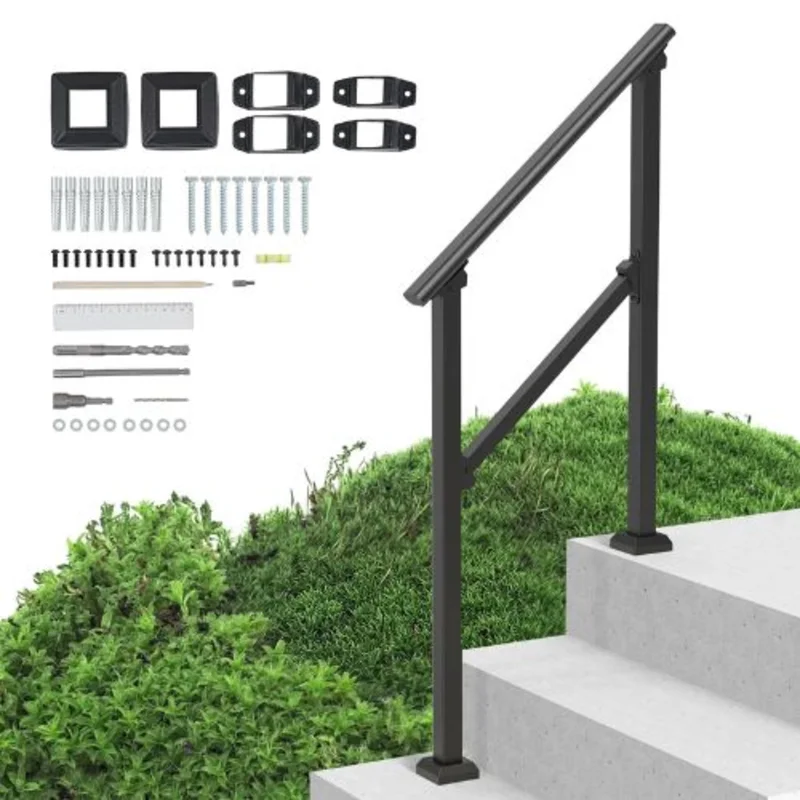2-3 Steps Black Porch Deck Handrails for Outdoor for Seniors