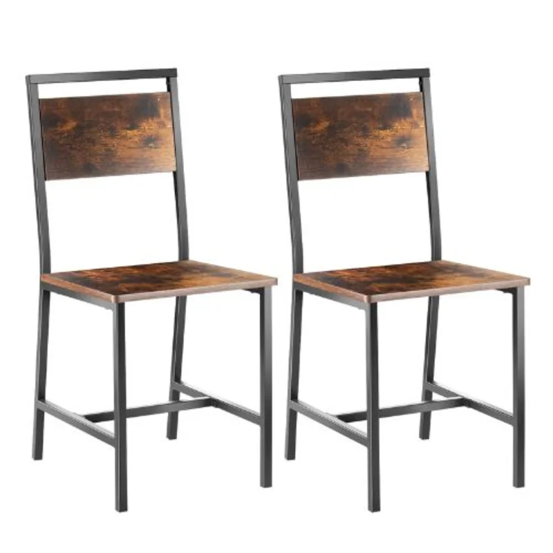 2 Dining Wooden Chairs Set with Metal Frame and Backrest for Kitchen Living Room