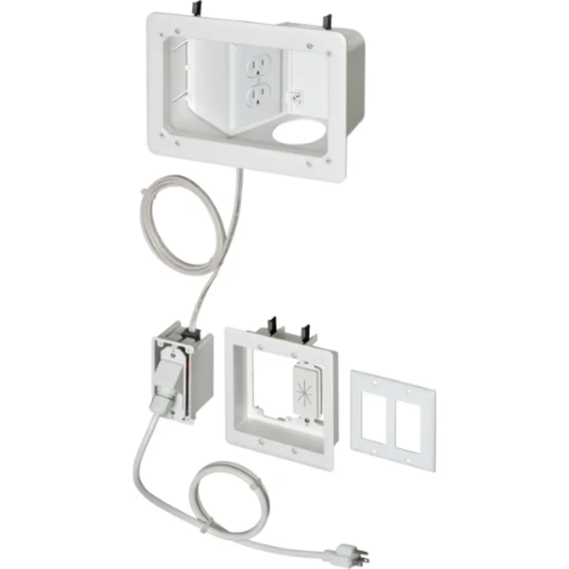 2 Gang Pre-Assembled Recessed box Kit With Angled Power box Plastic TVB712BK