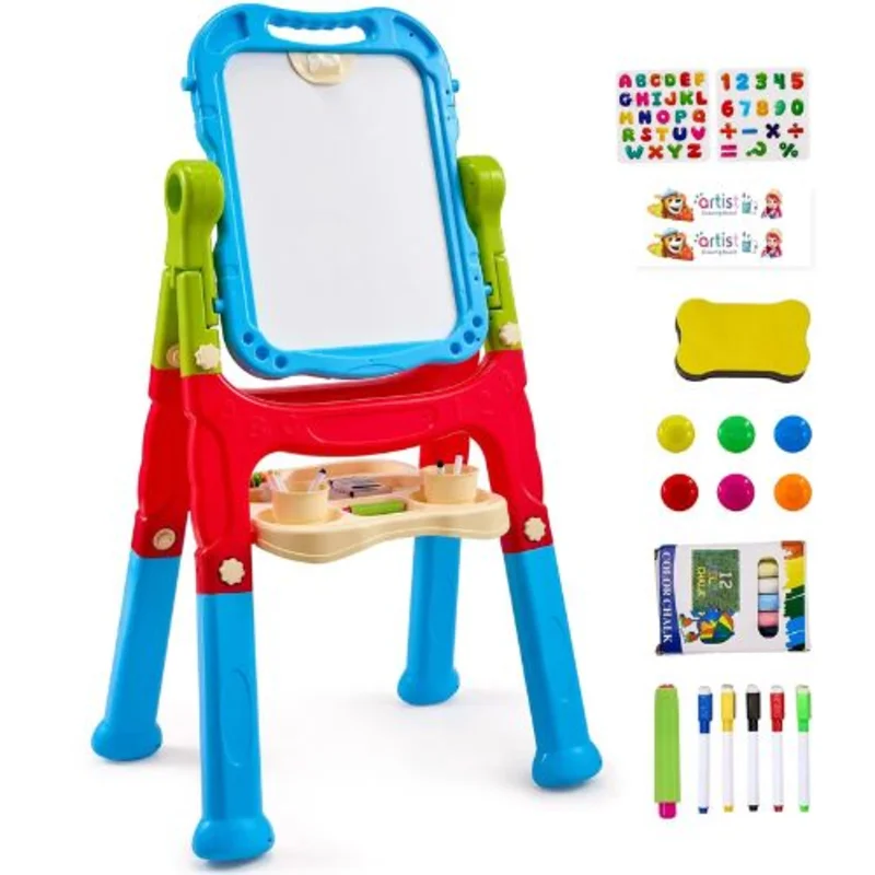 2-in-1 Kids Art Easel Double-Sided Magnetic Whiteboard Chalkboard Rotating