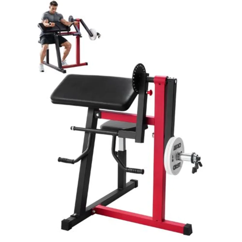 2-in-1 Preacher Curl Machine Bicep Curl & Triceps Extension Station Seated Arm Isolated Weight Bench Strength Training Equipment for Home Gym