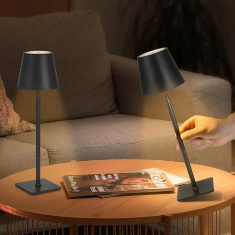 2-Pack Cordless Table Lamp 5200mAh Rechargeable Battery Stepless Dimming 3 Adjustable Heights Detachable Lampshade for Restaurant Bedroom