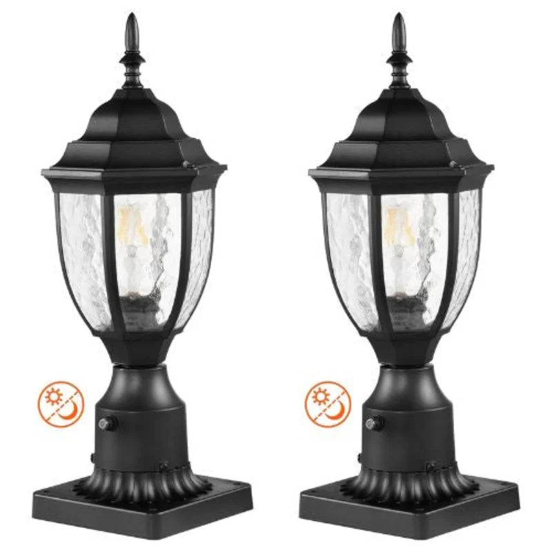 2 Pack Dusk to Dawn Outdoor Post Light 15.35 in Waterproof Lamp Post Fixtures with Glass Shade for Garden Pathway