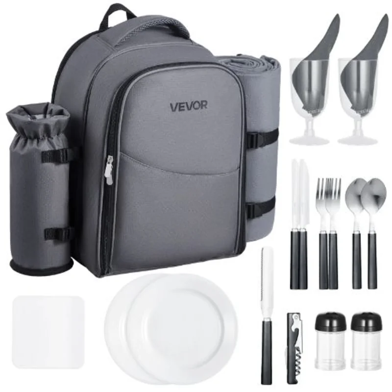 2 Person Picnic Backpack Insulated Cooler Compartment wid Bottle/Wine Holder for Hiking Camping