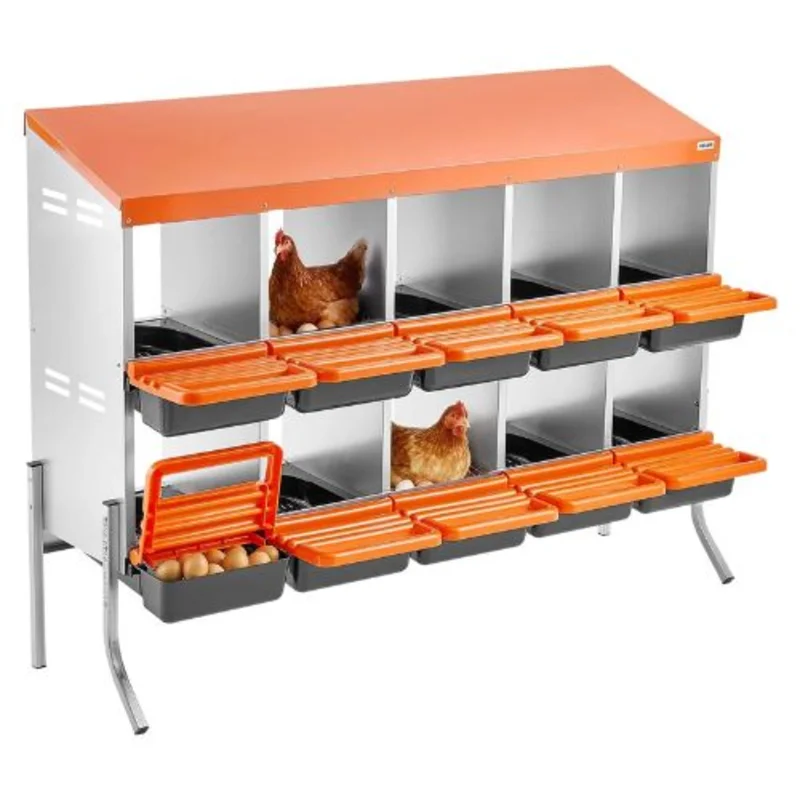 2-Tier Chicken Nesting Box 10-Compartment Roll-Out Egg Laying Box for Hens Ducks & Poultry