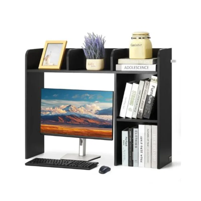2-Tier Desktop Bookshelf with Anti-Slip Feet Pads (Black)