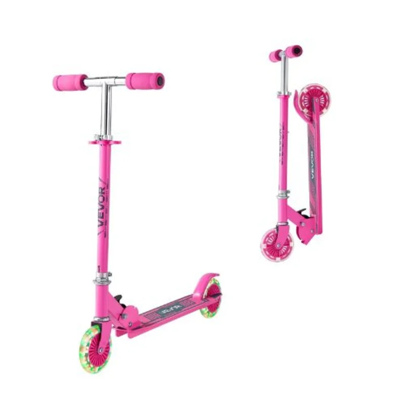 2-Wheel Kick Scooter for Kids 3+  Light-Up Wheels Adjustable Handlebar Anti-Slip Deck Foldable Pink Up to 110 lbs