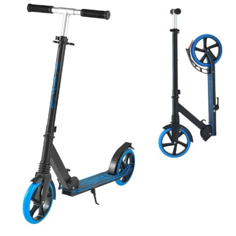 2-Wheel Kick Scooter for Kids 8+ Teens & Adults  Adjustable Handlebar Anti-Slip Deck Foldable Blue Up to 220 lbs