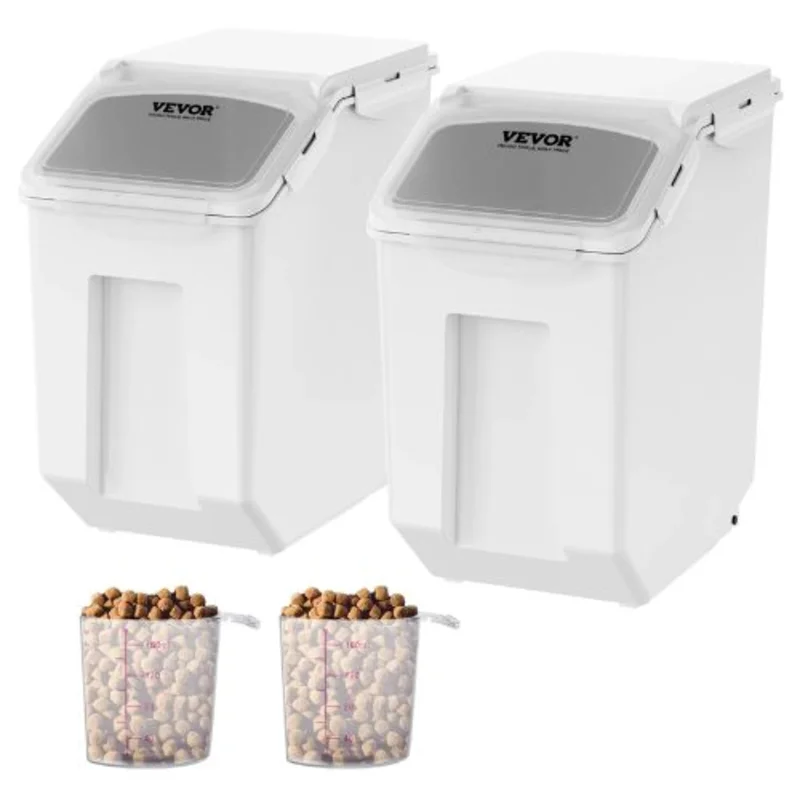 2 X 15L Ingredient Storage Dispenser Bin 2 Measuring Cups For Dog Pet Food Storage Container F-8908 (2 PCS)
