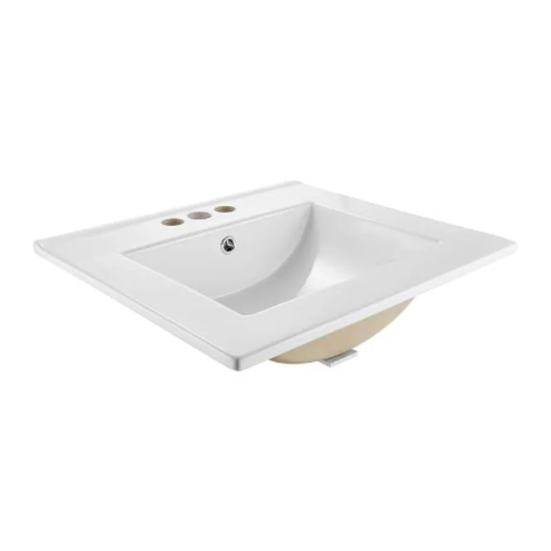 20.08" x 18.31" Rectangular Semi-Recessed Bathroom Sink White Ceramic Basin with Overflow 3-Hole Faucet