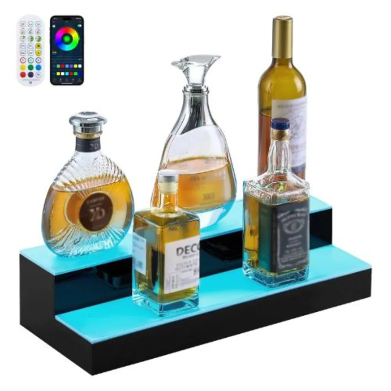 20 Inch LED Lighted Liquor Bottle Display with 2 Tiers Remote & App Control