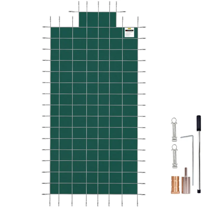 20 x 40 ft Inground Pool Safety Cover with 4 x 10 ft Center End Step Green Mesh Winter Cover with Drainage Holes Type With Protrusions