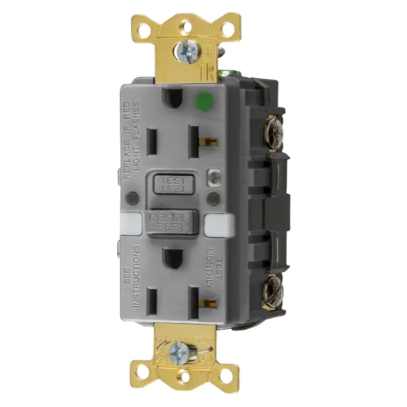20A 125V 2 Pole 3 Wire Grounding Heavy Duty Hospital Grade Tamper Resistant with Nightlight GFCI Receptacle GFTRST83GYNL