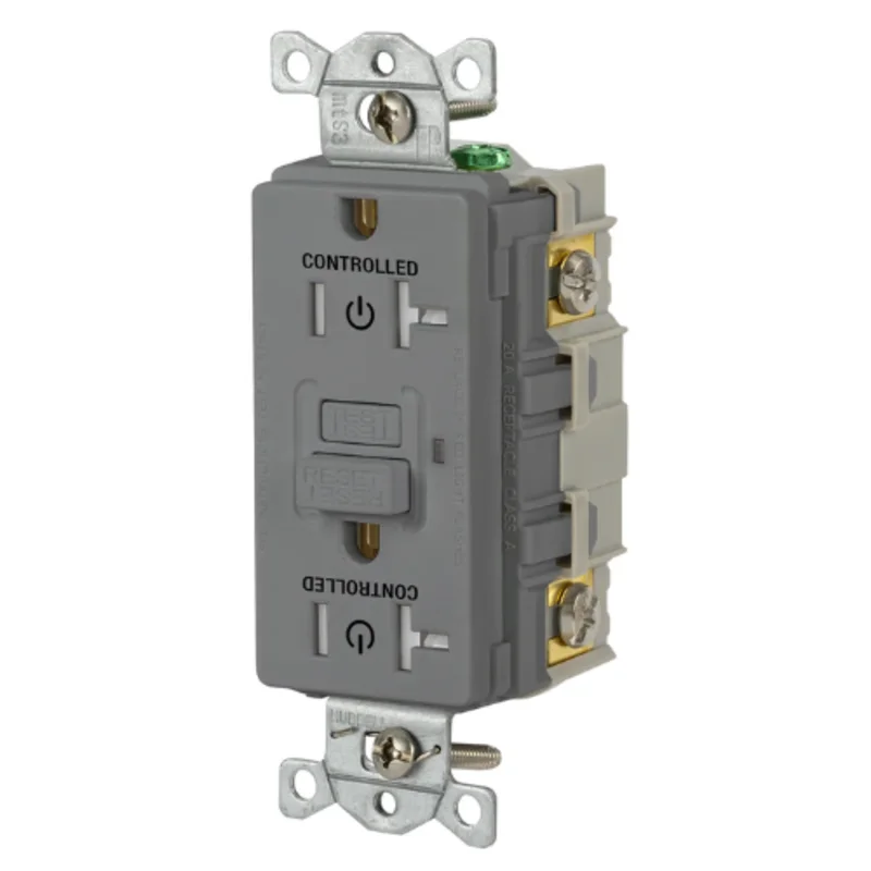 20A 125V 2 Pole 3 Wire Heavy Duty Tamper Resistant with Commercial Marked Controlled GFCI Receptacles GFRTR20C2GRY