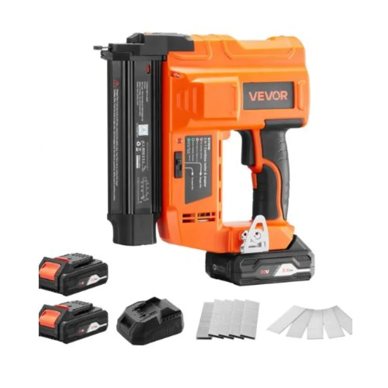 20V Battery Powered Nail Gun and Staple Gun with 500 pcs Nails 2 x 2.0 Ah Li-ion Batteries