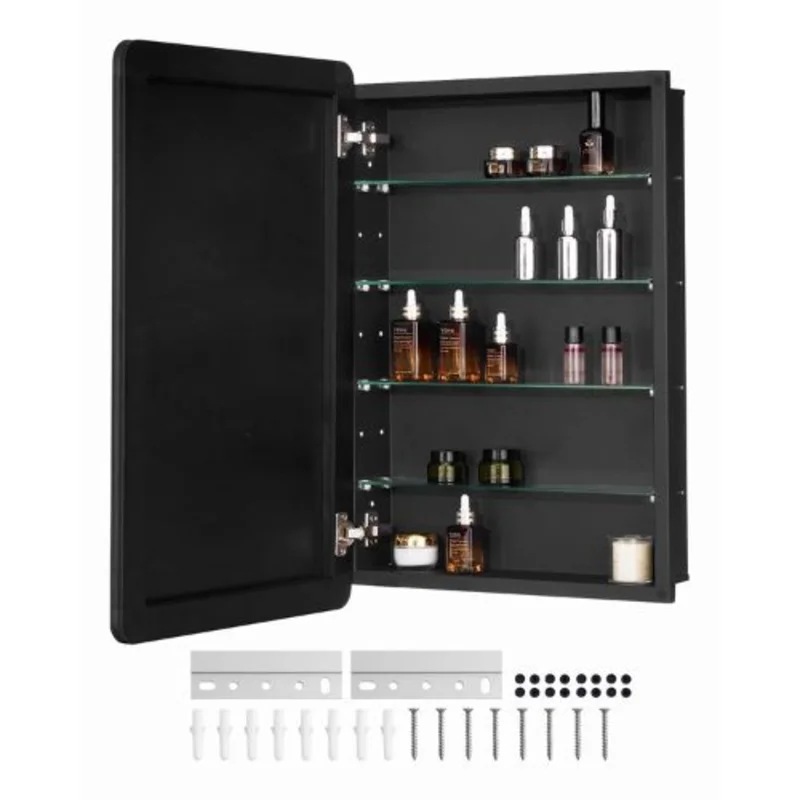 20x30 Inch Medicine Cabinet with Mirror Aluminum Frame 4-Layer Adjustable Shelves, Recessed & Wall-Mounted for Bathroom