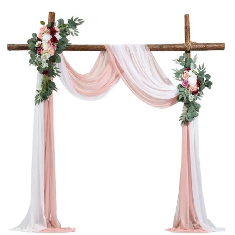 21' Ft Blush Pink with Ivory Wedding Arch Draping Fabric Reception Backdrop Wedding Decoration Artificial Wedding Arch Flowers Kit XH-HQ05 (Pack of 4)