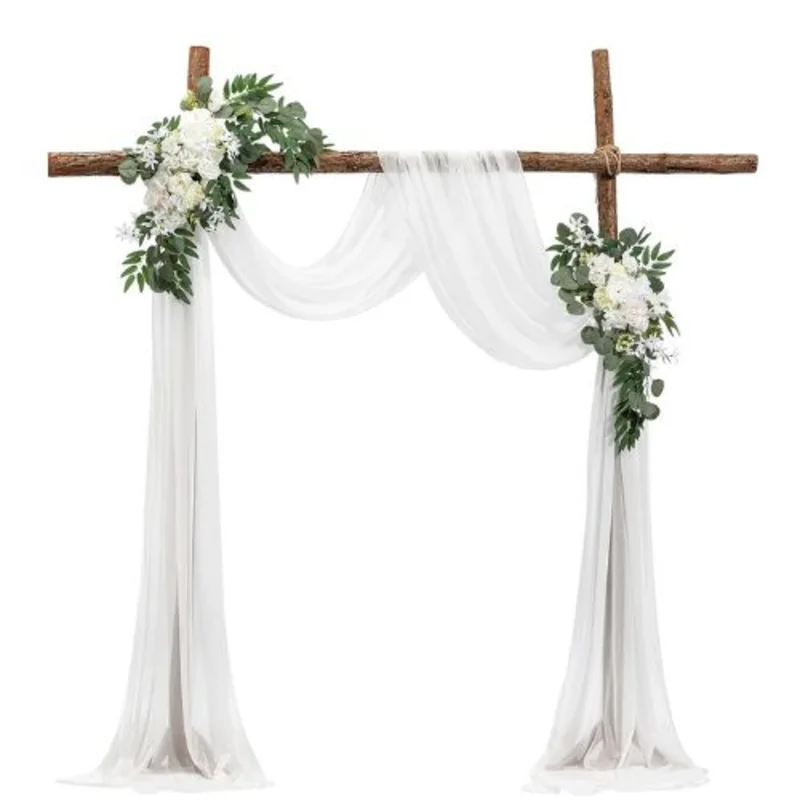 21' Ft Wedding Arch Draping Fabric Reception Backdrop Wedding Decoration Artificial Wedding Arch Flowers Kit (Pack of 3) White