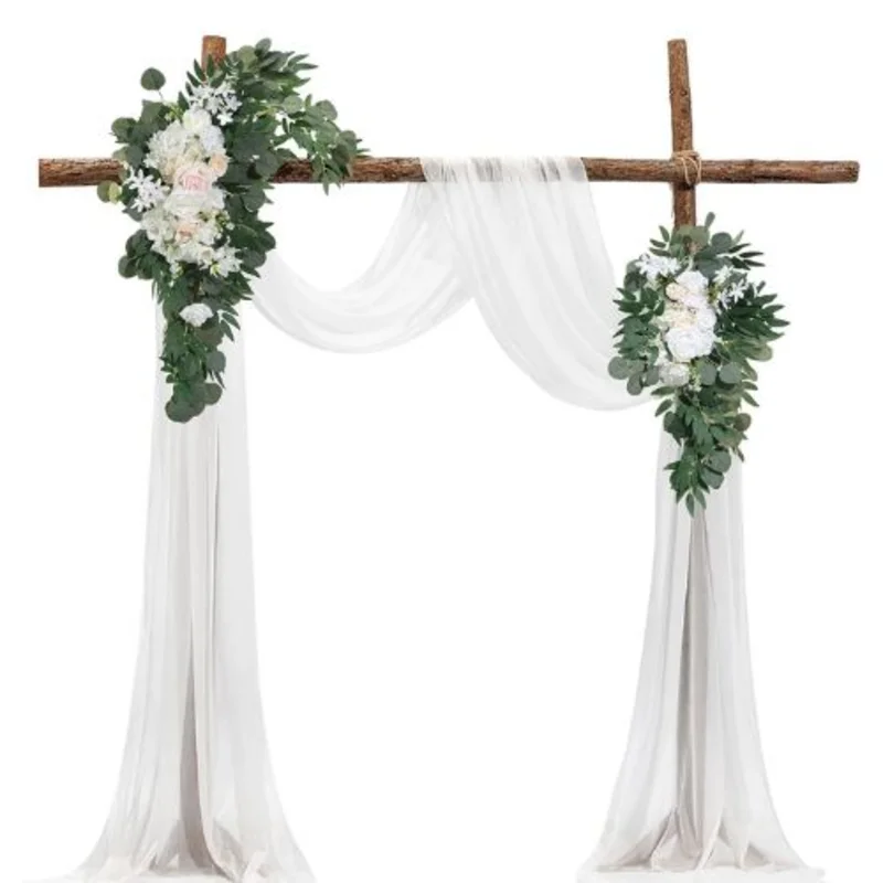 21' Ft White Wedding Arch Draping Fabric Reception Backdrop Wedding Decoration Artificial Wedding Arch Flowers Kit XH-HQ03 (Pack of 4)