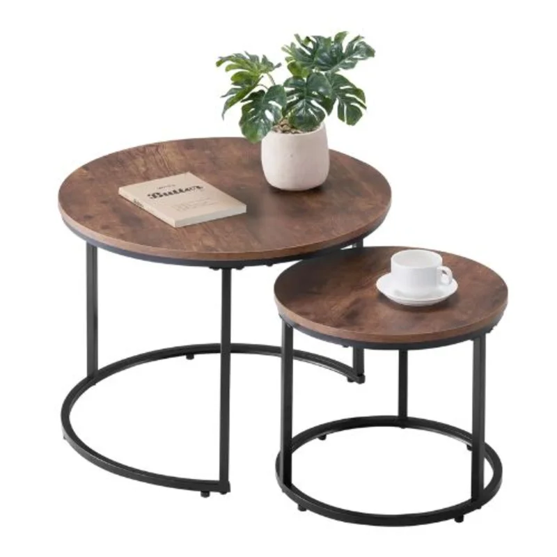 23-24 In Round Nesting Tables Set of 2 (Vintage Brown & Black)
