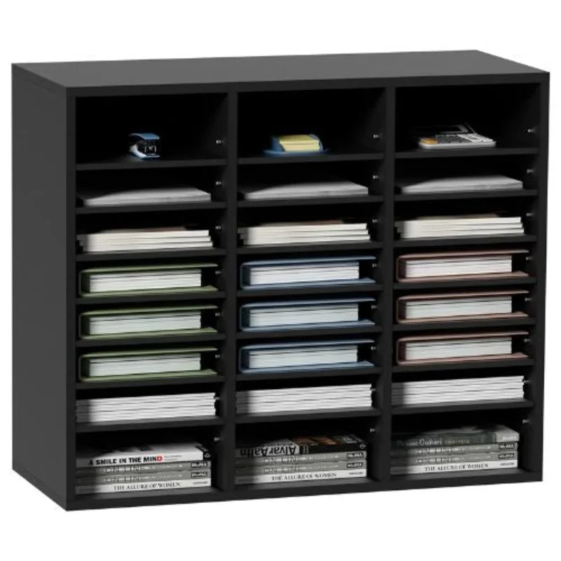24-Compartment Wooden Literature Organizer Mail Sorter ( Black )