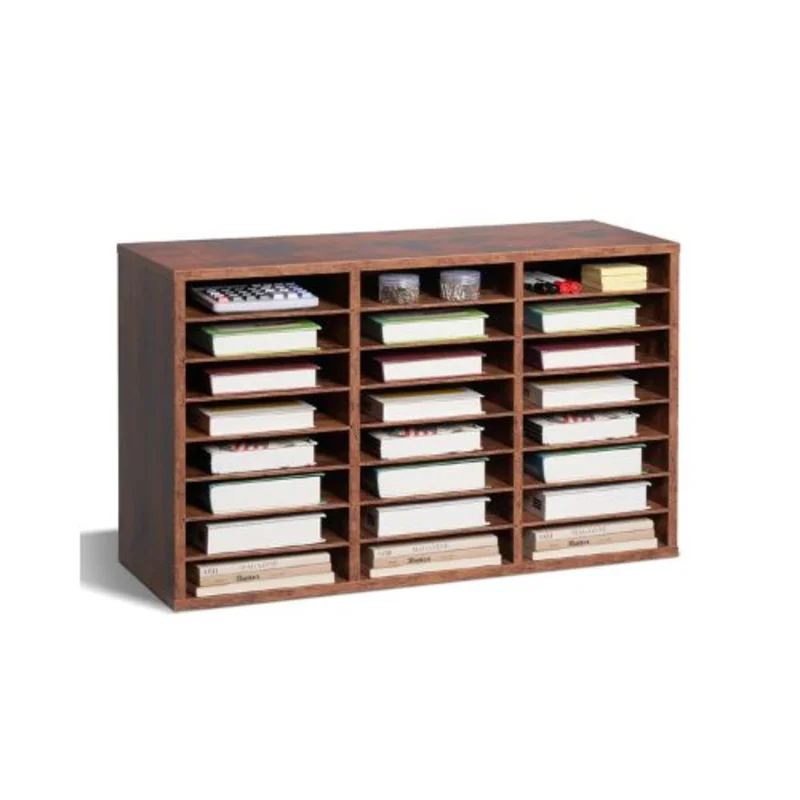 24-Compartment Wooden Literature Organizer with Removable Shelves for Office & Home File Sorter (Dark Brown)