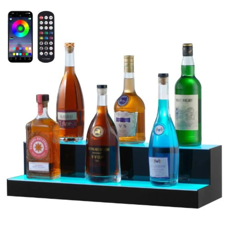 24 Inch LED Lighted Liquor Bottle Display 2 Tiers With RF Remote & App Control