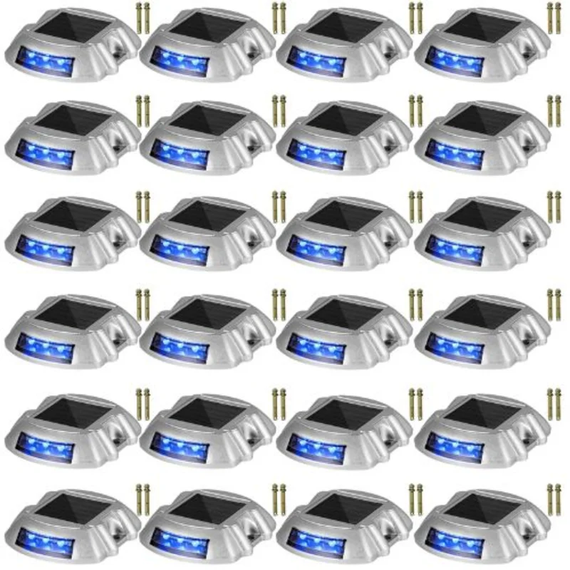 24-Pack Solar Driveway Lights with Switch, Waterproof LED Blue Lights for Pathway Garden Walkway & Steps