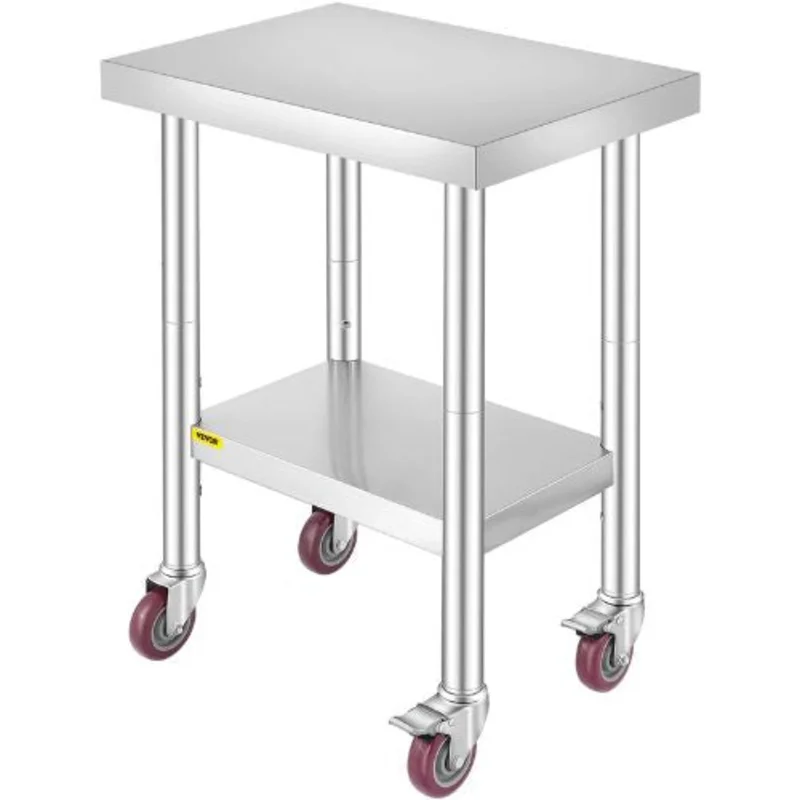 24 x 18 In Stainless Steel Work Table with 4 Wheels for Commercial Kitchen Restaurant GZT614585