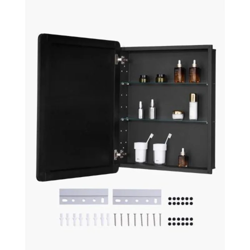24x30 Inch Medicine Cabinet with Mirror Aluminum Frame 2-Layer Adjustable Shelves Recessed & Wall-Mounted for Bathroom