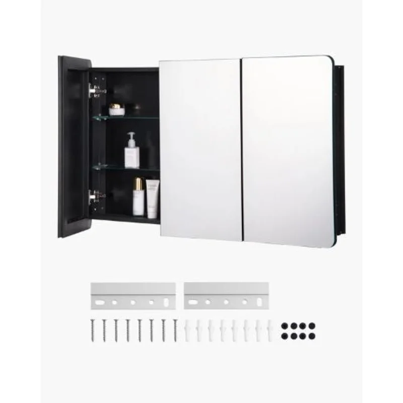 25.5x40 Inch Medicine Cabinet with Mirror Aluminum Frame 4-Layer Adjustable Shelves Recessed & Wall-Mounted for Bathroom