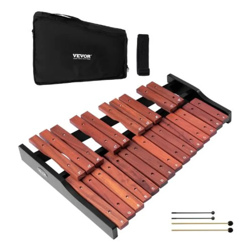 25-Note Wooden Glockenspiel Xylophone with 4 Mallets & Carrying Bag