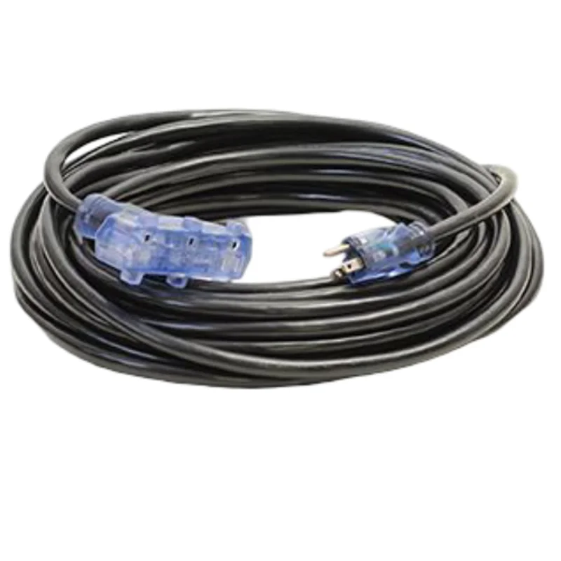 25FT 12/3 SJTW Cold Weather Triple Tap Extension Cord With CGM Black